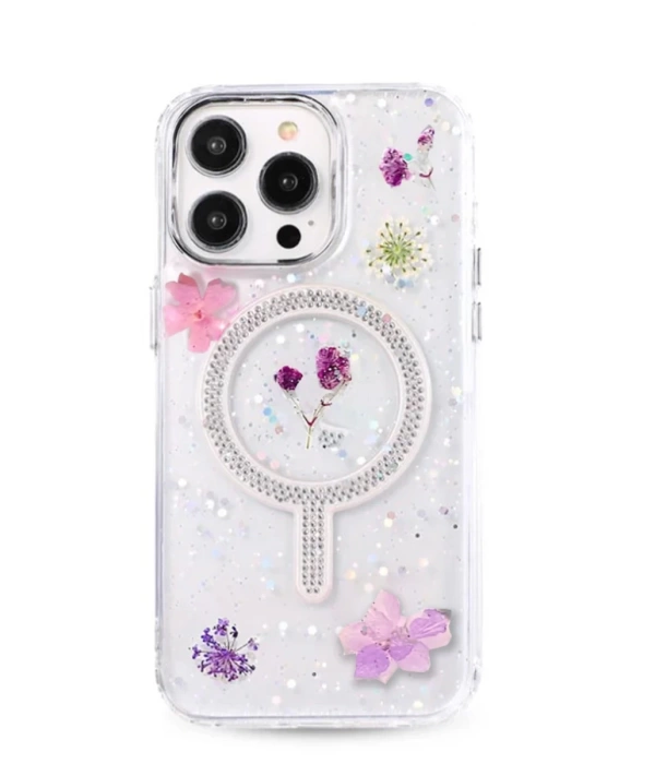 Newface iPhone 14 Pro Flower Magsafe Kapak - Mor