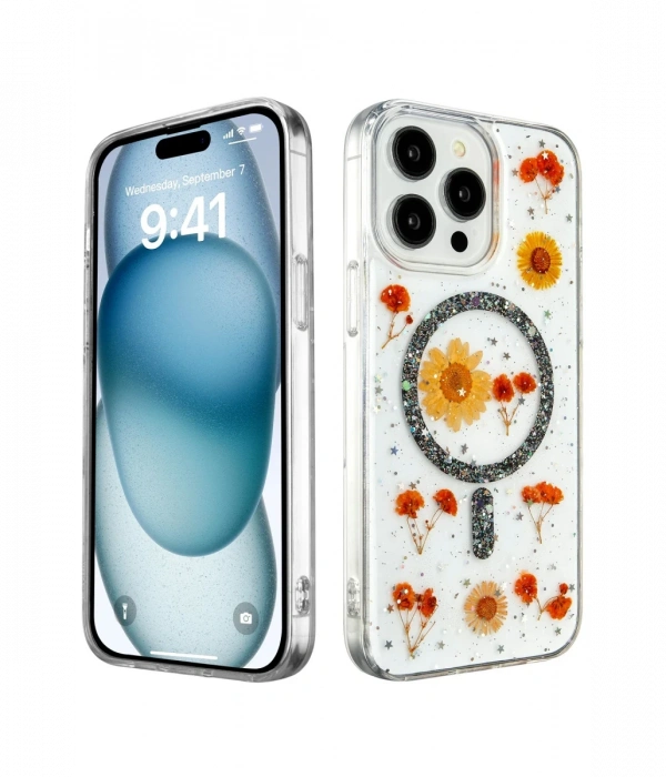 Newface iPhone 14 Pro Kılıf Daisy Simli Magsafe Kapak