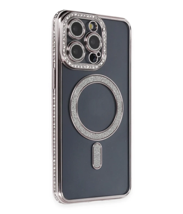 Newface iPhone 14 Pro Kılıf Joke Simli Magneticsafe Kılıf - Gri