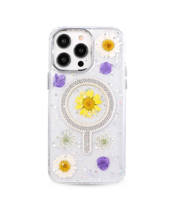 Newface iPhone 14 Pro Max Flower Magsafe Kapak - Sarı