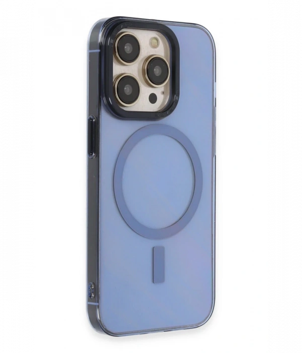 iPhone 14 Pro Max Kılıf Anka PC Magneticsafe Sert Metal Kapak - Sierra Blue