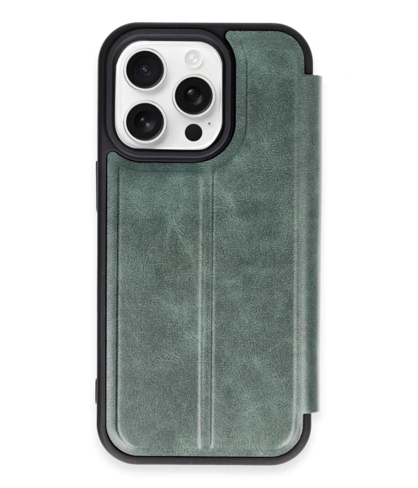 Newface iPhone 14 Pro Max Kılıf Flip Cover - Koyu Yeşil