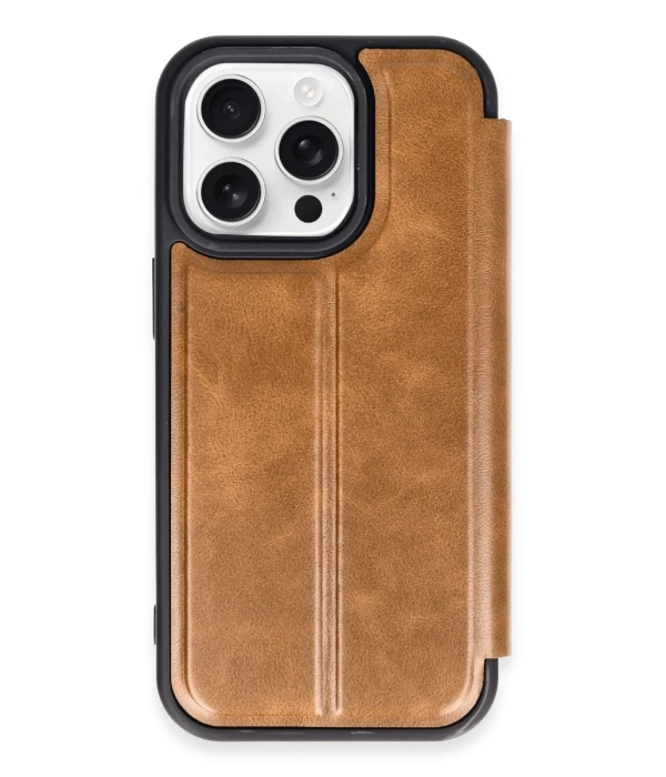 Newface iPhone 14 Pro Max Kılıf Flip Cover - Taba