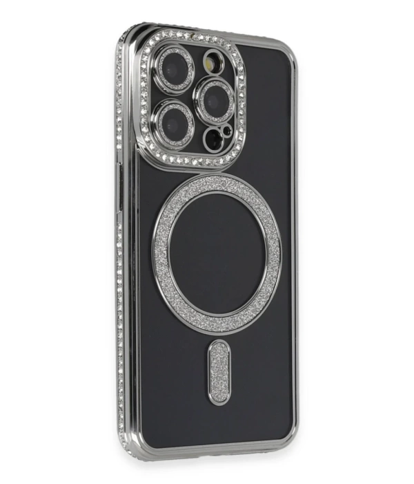 Newface iPhone 14 Pro Max Kılıf Joke Simli Magneticsafe Kılıf - Gri