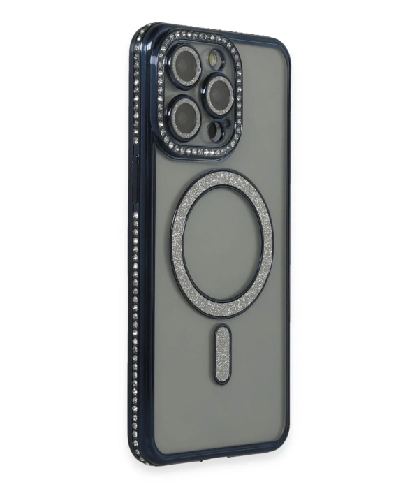 Newface iPhone 14 Pro Max Kılıf Joke Simli Magneticsafe Kılıf - Lacivert