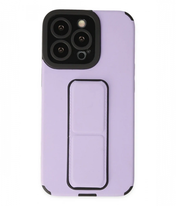 Newface iPhone 14 Pro Max Kılıf Mega Standlı Silikon - Lila