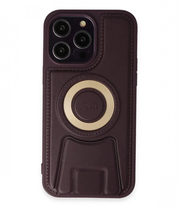 Newface iPhone 14 Pro Max Kılıf Merkür Magneticsafe Standlı Kapak - Derin Mor