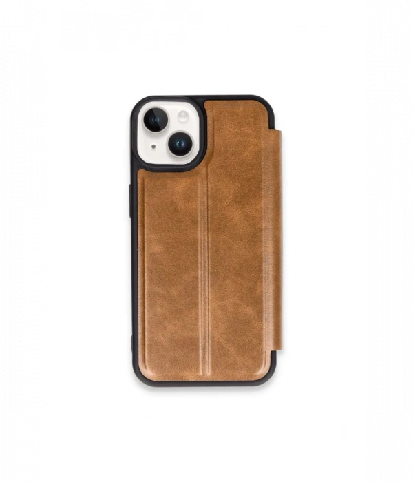 Newface iPhone 15 Kılıf Flip Cover - Taba