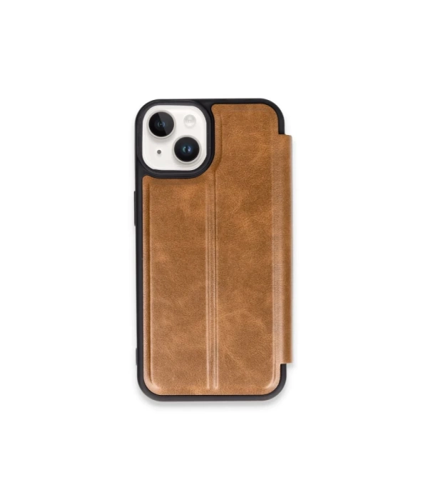 Newface iPhone 15 Kılıf Flip Cover - Taba