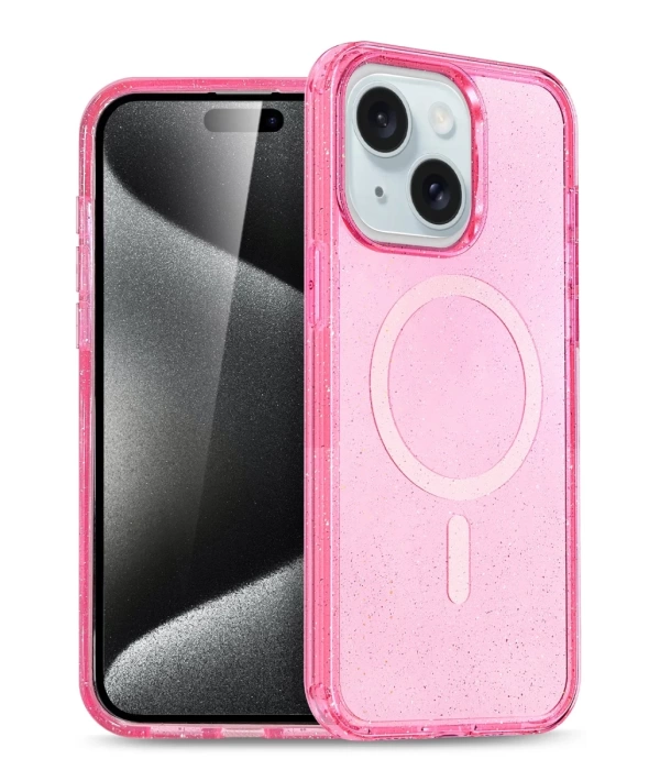 Newface iPhone 15 Plus Kılıf Glow Magsafe Kapak - Pembe