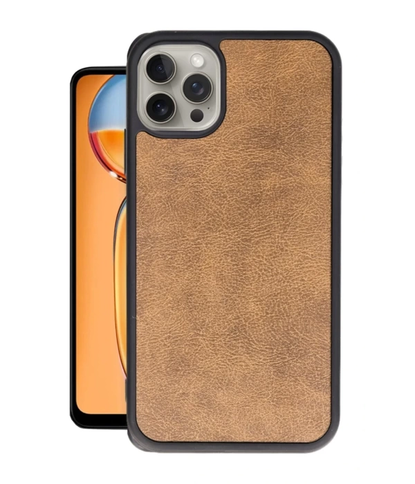 Newface iPhone 15 Pro Kılıf Aras Deri Kapak - Taba
