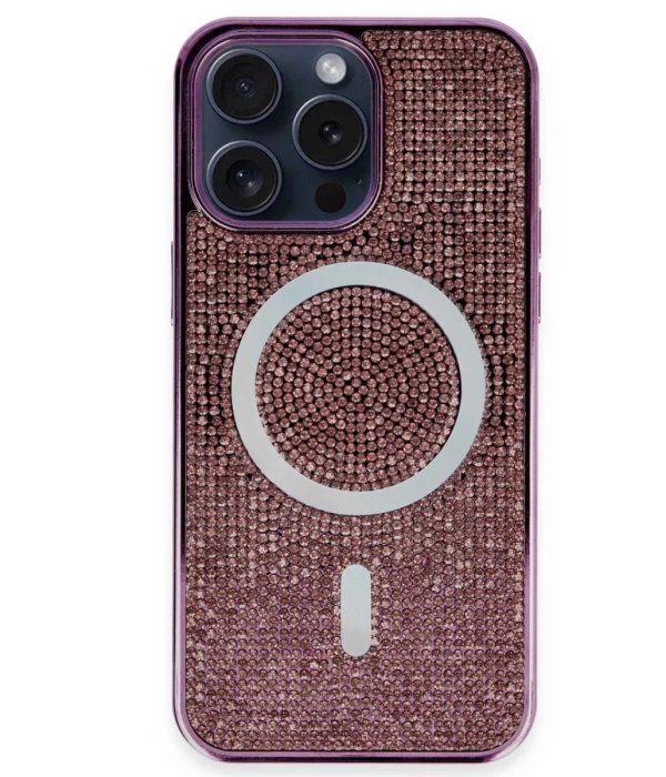 Newface iPhone 15 Pro Kılıf Diamond Magsafe Kapak - Derin Mor