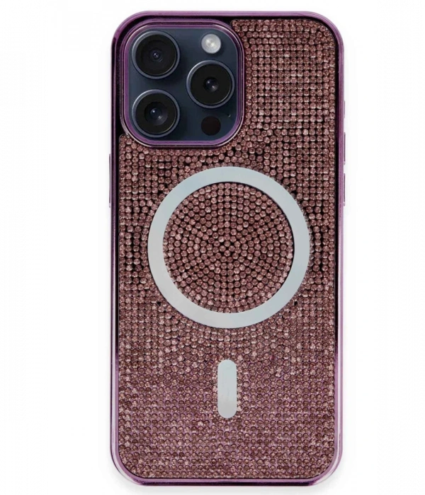 Newface iPhone 15 Pro Kılıf Diamond Magsafe Kapak - Derin Mor