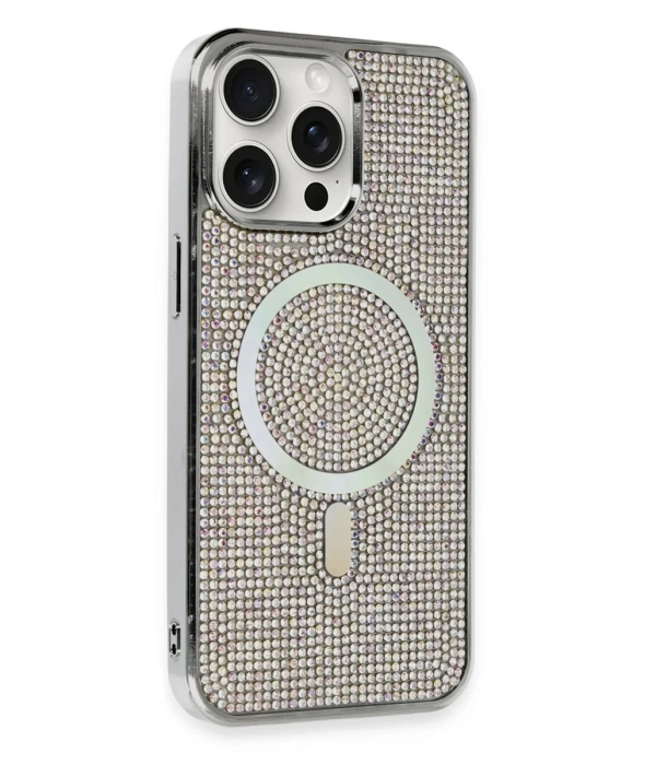 Newface iPhone 15 Pro Kılıf Diamond Magsafe Kapak - Rainbow