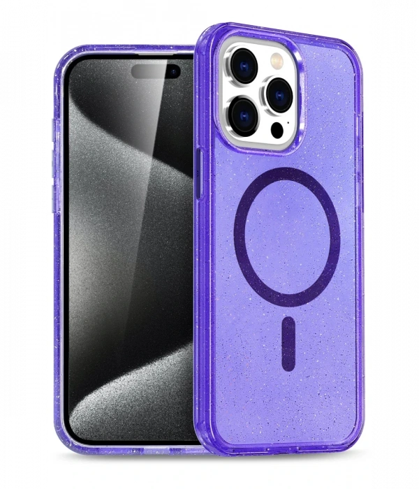 Newface iPhone 15 Pro Kılıf Glow Magsafe Kapak - Mor