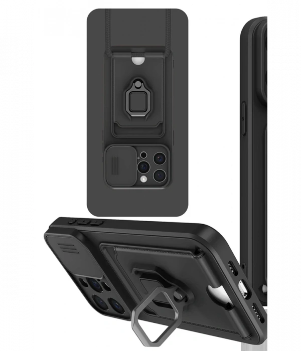 Newface iPhone 15 Pro Kılıf Zuma Kartvizitli Yüzüklü Silikon