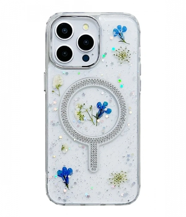 Newface iPhone 15 Pro Max Flower Magsafe Kapak - Krem