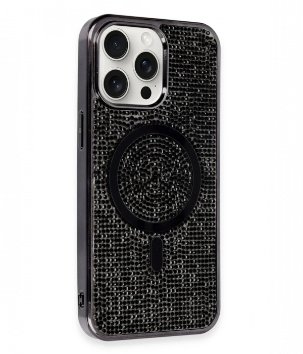 Newface iPhone 15 Pro Max Kılıf Diamond Magsafe Kapak - Siyah