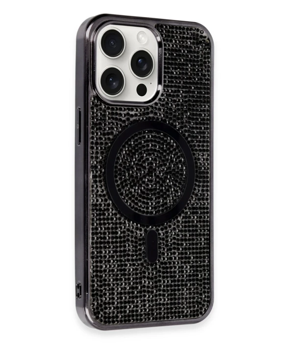 Newface iPhone 15 Pro Max Kılıf Diamond Magsafe Kapak - Siyah