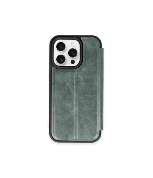 Newface iPhone 15 Pro Max Kılıf Flip Cover - Koyu Yeşil