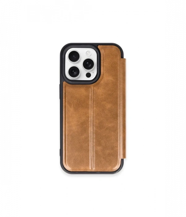 Newface iPhone 15 Pro Max Kılıf Flip Cover - Taba