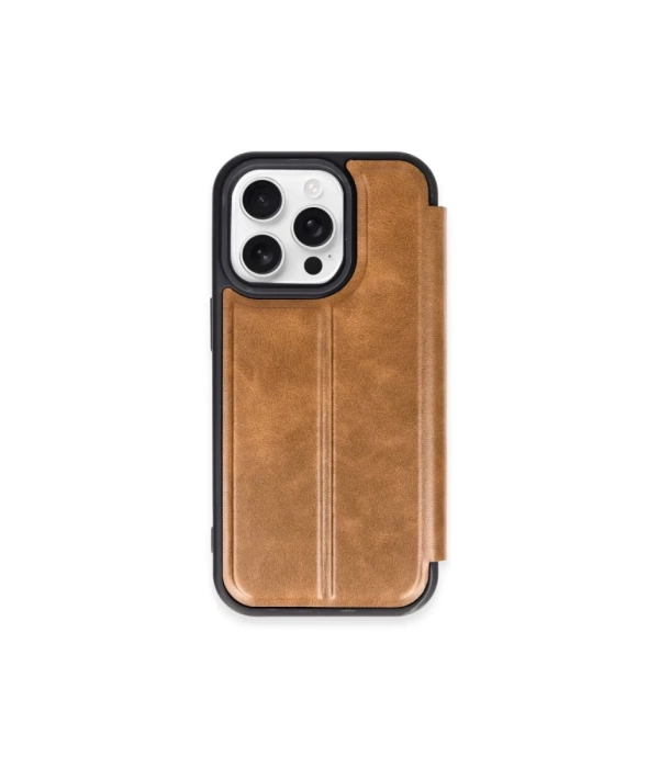Newface iPhone 15 Pro Max Kılıf Flip Cover - Taba