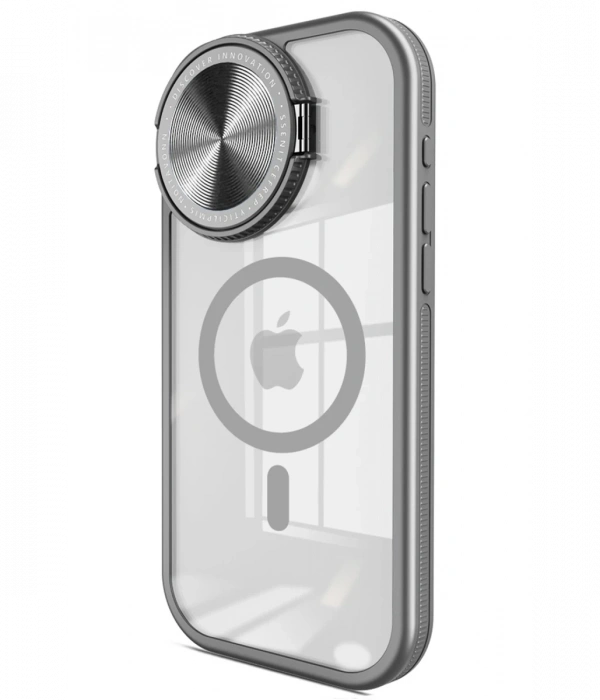 Newface iPhone 15 Pro Max Kılıf Teleskop Lens Magsafe Silikon Kapak - Titan Gri