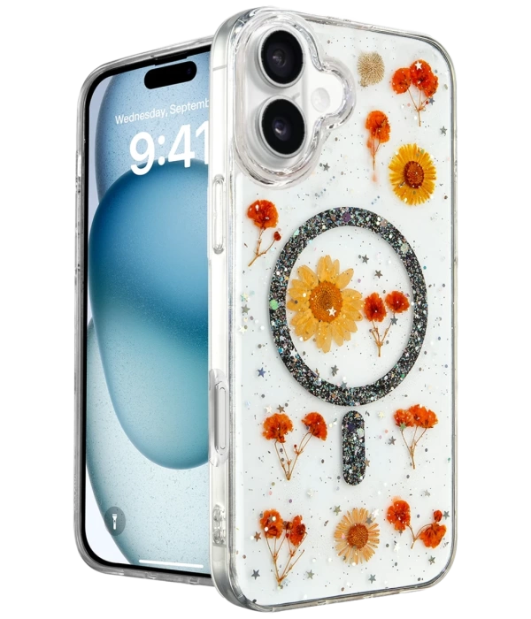 Newface iPhone 16 Kılıf Daisy Simli Magsafe Kapak - Siyah
