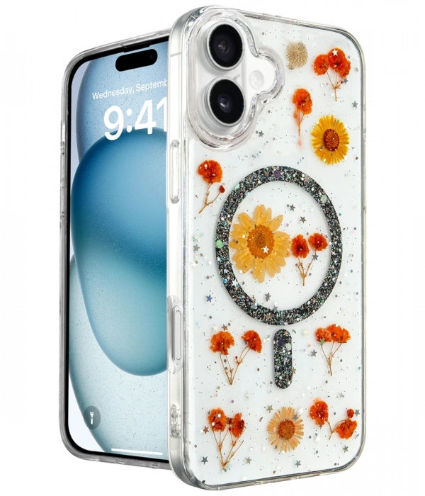 Newface iPhone 16 Kılıf Daisy Simli Magsafe Kapak - Siyah