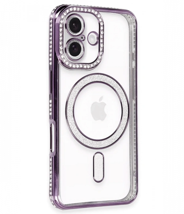 Newface iPhone 16 Kılıf Joke Simli Magneticsafe Kılıf - Derin Mor