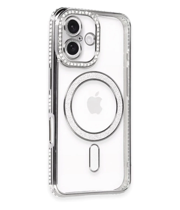 Newface iPhone 16 Kılıf Joke Simli Magneticsafe Kılıf - Gri