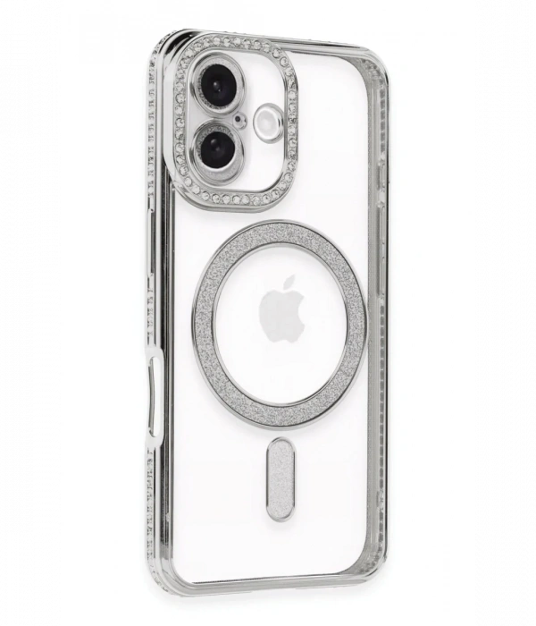 Newface iPhone 16 Kılıf Joke Simli Magneticsafe Kılıf - Gümüş