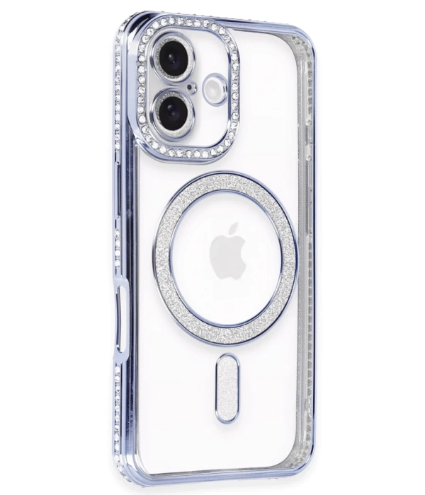Newface iPhone 16 Kılıf Joke Simli Magneticsafe Kılıf - Mavi
