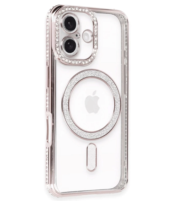 Newface iPhone 16 Kılıf Joke Simli Magneticsafe Kılıf - Pembe