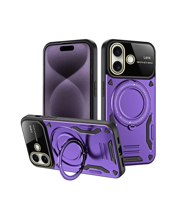 Newface iPhone 16 Kılıf Joy Lens Standlı Kapak - Mor