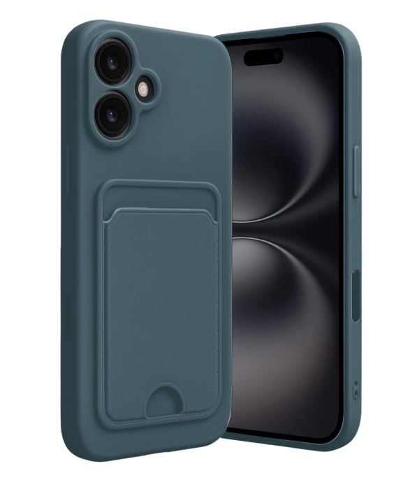 Newface iPhone 16 Kılıf Kelvin Kartvizitli Silikon - Koyu Yeşil