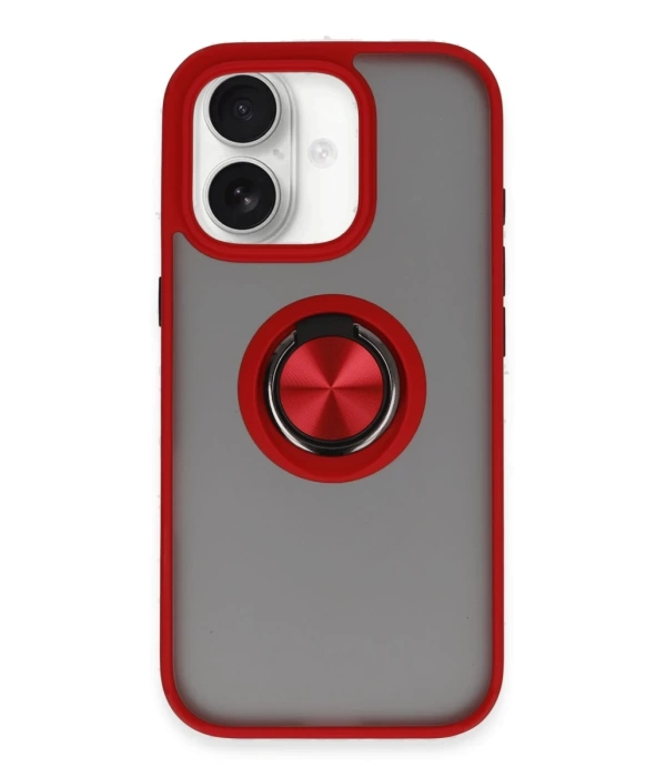 Newface iPhone 16 Kılıf Montreal Yüzüklü Silikon Kapak - Kırmızı