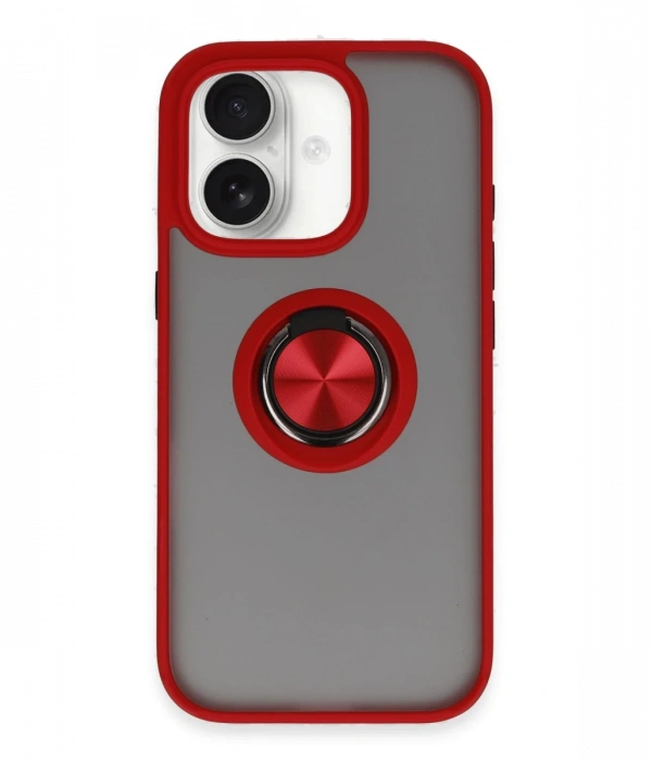 Newface iPhone 16 Kılıf Montreal Yüzüklü Silikon Kapak - Kırmızı