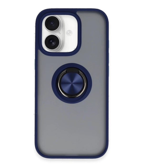 Newface iPhone 16 Kılıf Montreal Yüzüklü Silikon Kapak - Lacivert