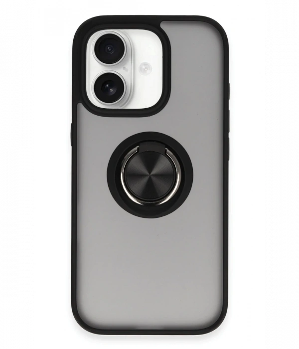 Newface iPhone 16 Kılıf Montreal Yüzüklü Silikon Kapak - Siyah