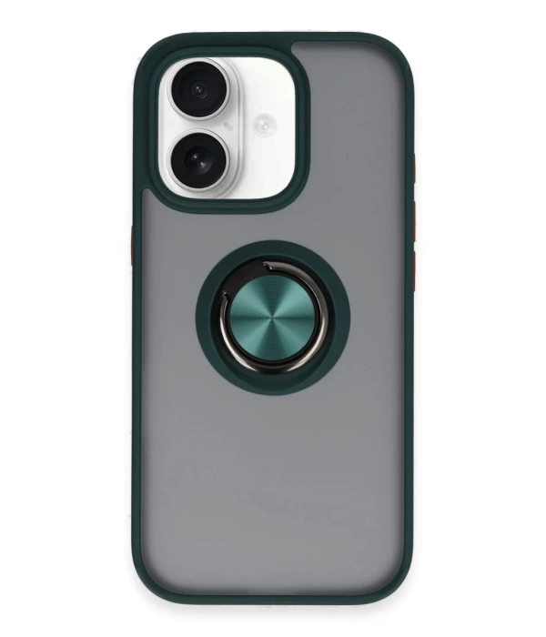 Newface iPhone 16 Kılıf Montreal Yüzüklü Silikon Kapak - Yeşil
