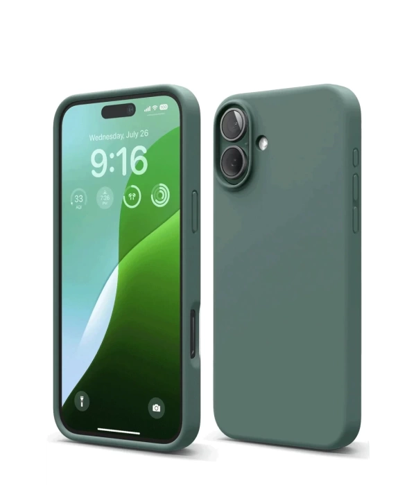 Newface iPhone 16 Kılıf Nano içi Kadife Silikon - Koyu Yeşil