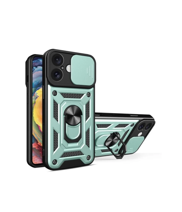 Newface iPhone 16 Kılıf Pars Lens Yüzüklü Silikon - Yeşil