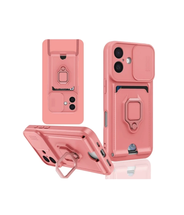 Newface iPhone 16 Kılıf Zuma Kartvizitli Yüzüklü Silikon - Pembe