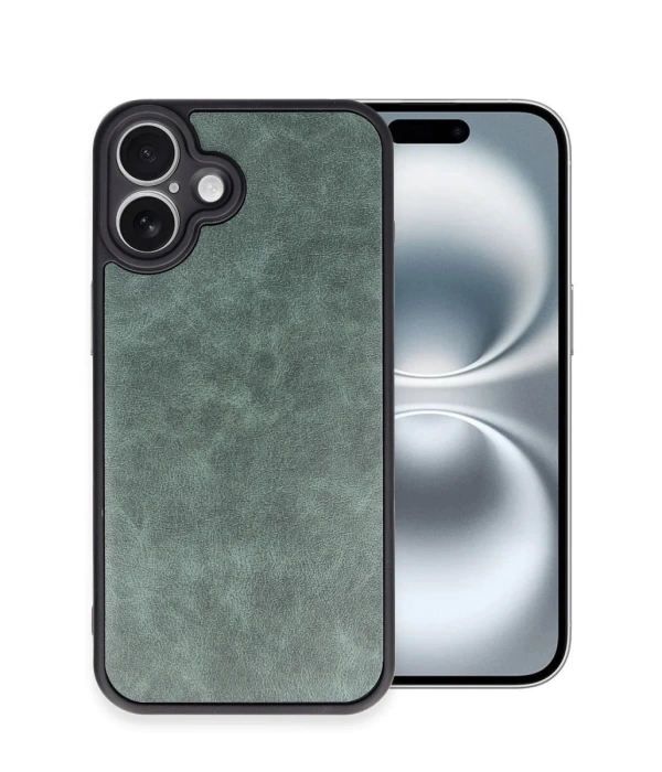 Newface iPhone 16 Plus Kılıf Aras Deri Kapak - Koyu Yeşil