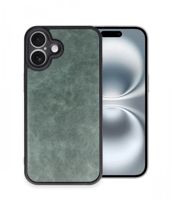 Newface iPhone 16 Plus Kılıf Aras Deri Kapak - Koyu Yeşil