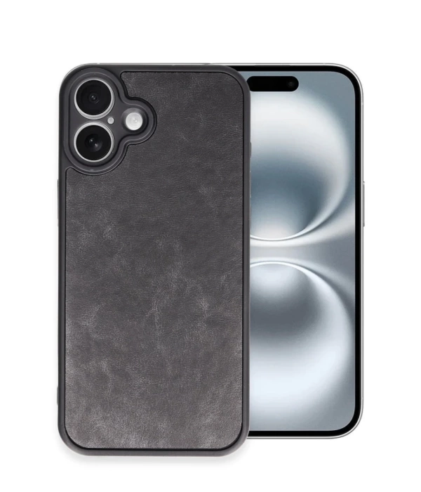 Newface iPhone 16 Plus Kılıf Aras Deri Kapak - Siyah