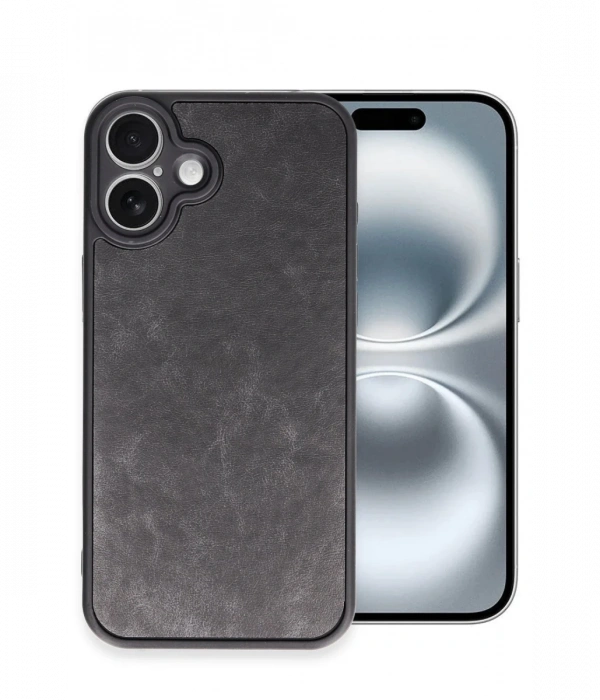 Newface iPhone 16 Plus Kılıf Aras Deri Kapak - Siyah