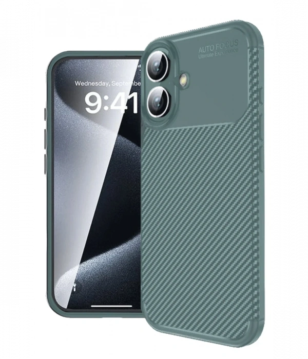 Newface iPhone 16 Plus Kılıf Auto Focus Karbon Kapak - Koyu Yeşil