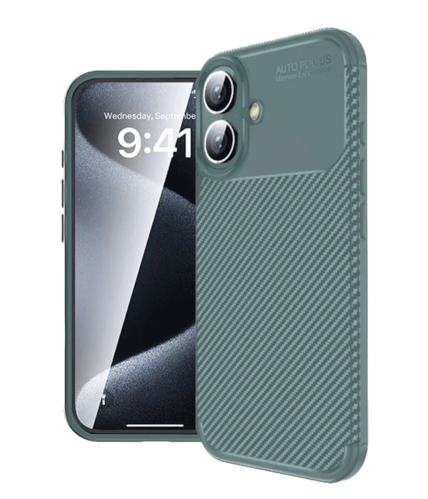 Newface iPhone 16 Plus Kılıf Auto Focus Karbon Kapak - Koyu Yeşil